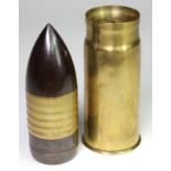 Japanese Hotchkis cannon shell head and case (stamped Hotchkis patent on base of head)