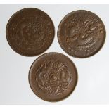 China (3) milled bronze dragon 10 Cash: Hu-Peh, Tai-Ching…, and plain dragon, GVF-nEF