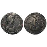 Hadrian brass Dupondius, Rome Mint 119 AD. Reverse: ANNONA AVG (in Ex.) PONT MAX TR POT COS III SC.,
