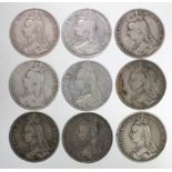 GB Crowns (9) all Victoria JH. Average Fine