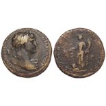 Trajan brass Sestertius, Rome Mint 104 AD. Reverse: SPQR OPTIMO PRINCIPI SC, Pax stg. l. holding