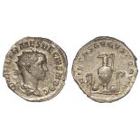 Herennius Etruscus silver Antoninianus, Rome Mint 250-251 AD. Reverse reads: PIETAS AVGVSTORVM,