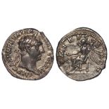 Trajan silver Denarius, Rome Mint 100 AD. Reverse: PM TRP COS III PP, Victory seated l. holding