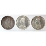 GB Halfcrowns (3) Queen Victoria Jubilee head: 1887 GVF, 1887 nEF, and 1889 EF