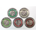 Germany (5) Climate Series polymer composite 5 Euro coins: 2x Tropische Zone red 2017F, 2017G; 3x