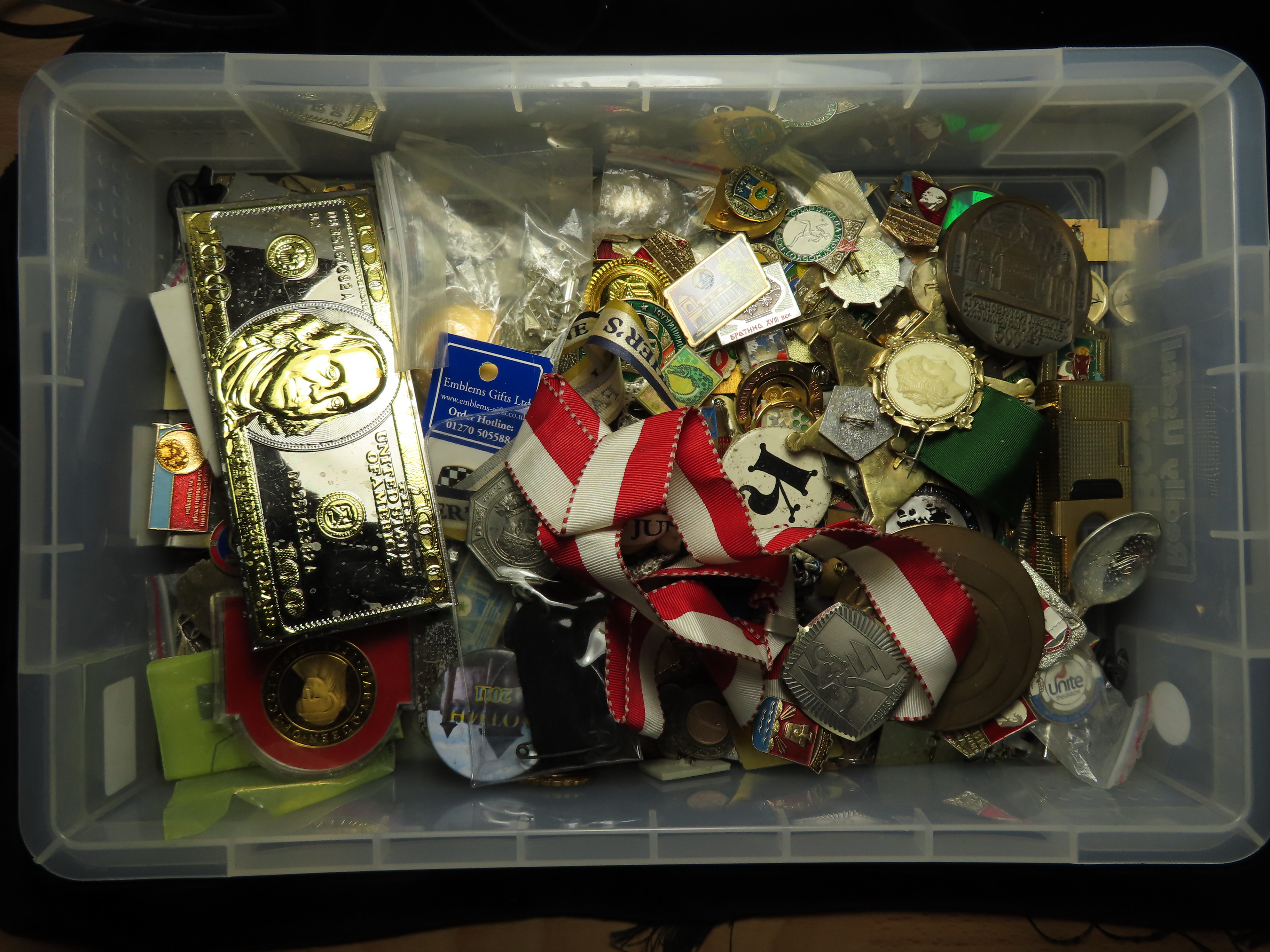 Medals, badges and misc. other items in two plastic tubs (collection recommended) - Image 8 of 8
