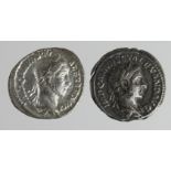 Roman Imperial (2) AR Denarii of Severus Alexander (222-35 AD): Rome mint, Emperor l. with globe and