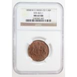 East India Company One Quarter Anna 1858(W), KM# 463.1, slabbed NGC MS 63 RB.