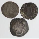 English Hammered (3): Elizabeth I Sixpence 1575 mm. eglantine Fine, Charles I Sixpence Fair, and