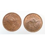 Australian Halfpennies (2): 1943I (scarce) and 1951, AU with lustre.