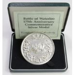 Royal Mint Battle of Waterloo 175th Anniversary Commemorative silver Medal. (Approx 5oz). BU with