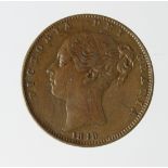 Farthing 1849, scarce date, VF, scratches.