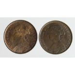 Farthings (2): 1861 Freeman 502 (2+B) EF trace lustre, along with 1873 with 3 clear of linear