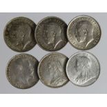 GB Sixpences in high grade (6) 1887 JH, 1899, 1902, 1911 (Proof ?), 1914 & 1920. EF - Unc