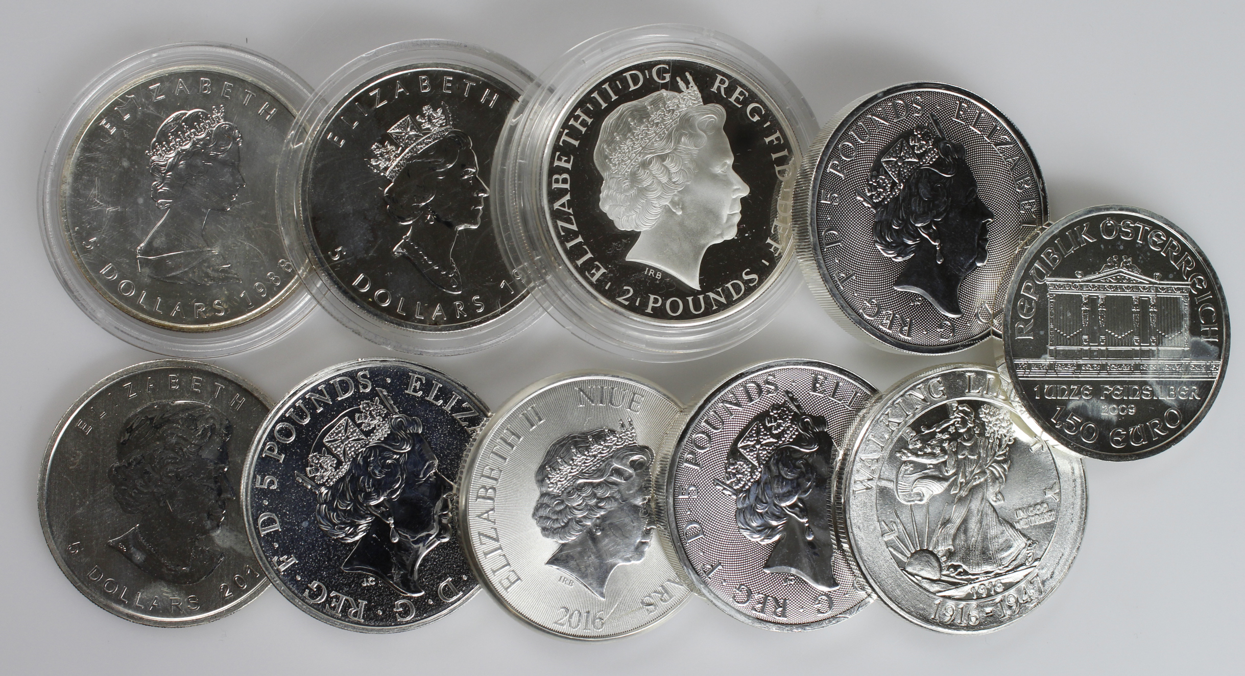 World Silver Bullion issues Canada 1oz maples x3, Austria Phihamonic 1oz, Niue 2oz Turtle, USA