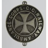 Great Central (GC) Railway, St. John Ambulance Corps sew-on nickel arm badge (marked on back, C&FE