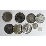 USA (9) assortment of silver and cupro-nickel 19th-20thC, noted silver 3-Cent 1851 VF