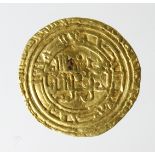 Fatimid Al-Mustansir (AH 427-487) gold Dinar, mint and date unclear but F-GF, 4.12g.