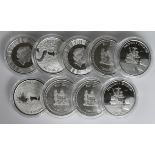 World silver one ounce coins (9) Fuji Dollar 2018 "Mermaind" x5, Antigua & Barbuda 2018 x2 &