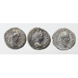 Roman Imperial (3) AR Denarii of Caracalla (198-217 AD): Rome mint, Salus seated type, 3.85g, VF;