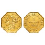 USA, California Gold Rush, octagonal AV Dollar 1853, Liberty head l./ value and date in beaded