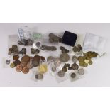 GB & World assorted coins and tokens, assortment in a tray, ancient to modern, noted predecimal
