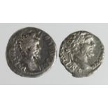 Roman Imperial (2) AR Denarii of Septimius Severus (193-211 AD): Emesa mint, crescent moon and seven