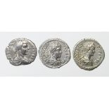 Roman Imperial (3) AR Denarii of Caracalla (198-217 AD): Rome mint, two captives at foot of trophy