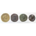 Roman Bronze (4): Domitian AE sestertius, Jupiter seated left type RIC 388 nF/Fair, surface crack