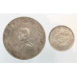 China (2) 'Memento' Silver Dollar ND(1927), Y#318a.1, EF, a few small nicks/scratches, along with