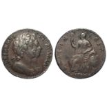 Halfpenny 1694, S.3452, Peck 602, usual porous flan, VF