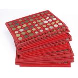 World Coins contained in 13 red trays (a large quantity) silver noted.