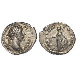 Roman Imperial, Antoninus Pius (138-61 AD) AR Denarius, Rome mint, Annona, hand on modius on prow