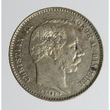 Denmark silver 1 Krone 1892 GVF