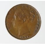 Farthing 1844, scarce date, VF, edge knocks.