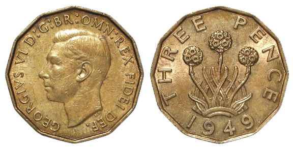 Brass Threepence 1949 EF