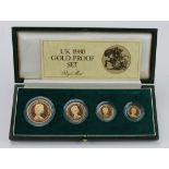 Four coin set 1980 (Five Pounds, Two Pounds, Sovereign & Half Sovereign) Proof FDC boxed as issued