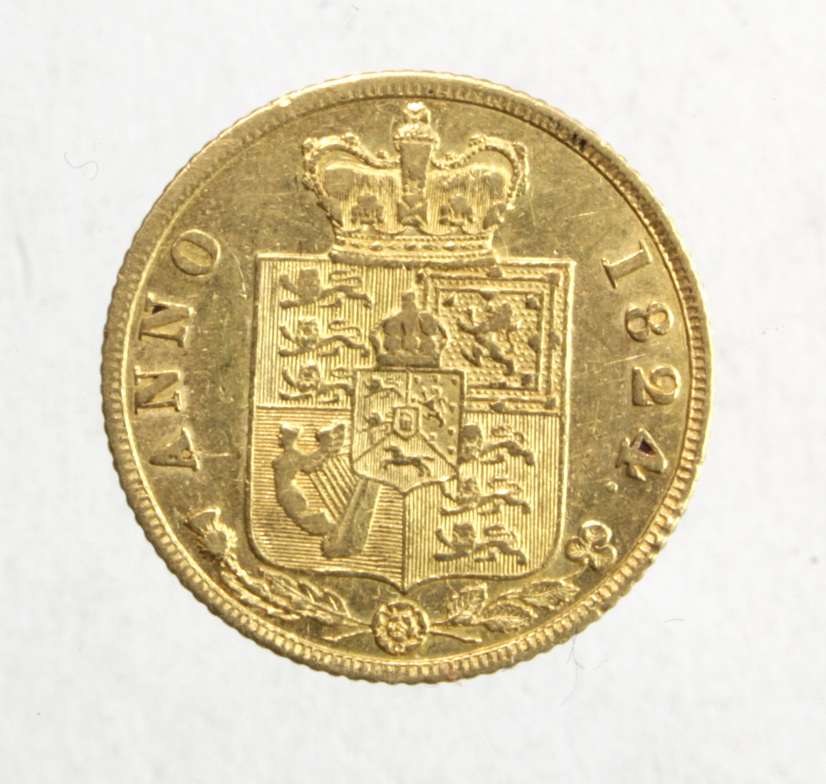 Half Sovereign 1824 VF+/aVF with a few contact marks obverse under magnification - Image 2 of 2