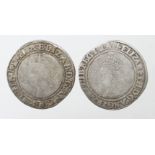 Elizabeth I Shillings (2): mm. cross-crosslet, and mm. A, Fair.