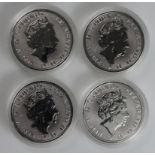 GB Silver two ounce Five Pounds "Falcon of the Plantagenets" (4) all dated 2019. Unc - BU in hard