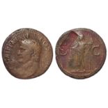 Agrippa copper As, Rome Mint 37-41 AD (struck under Caligula). Head of Agrippa left. Reverse: SC