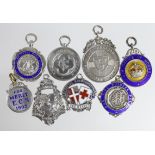 Silver Fobs x8, 7 are British hallmarked and 1 is unmarked silver, includes Cycling, Nursing etc.