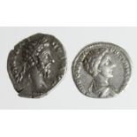 Roman Imperial (2) AR Denarii: Marcus Aurelius (161-180 AD), Rome mint, Victory seated l. holding