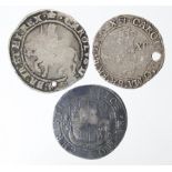 Charles I (3): Halfcrown mm. crown holed Fair, Shilling mm. harp crinkled VG, and Shilling mm.
