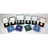 GB Silver Proof boxed items (10) Two Pounds 1986, 94 "Tercentenary", 95 "Dove", 96, 97 & 1998. Fifty