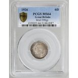 Sixpence 1926 modified effigy, S.4034, slabbed PCGS MS64.