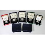 GB Silver Proof boxed issues (7) One Pound 1993 "Piedfort", Fifty Pence 1992/3 x2, Twenty Pence 1982