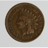 USA Indian Head Cent 1870 shallow N, VG