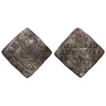 Token, 17thC Lincolnshire: Louth, lozenge-shaped town 1/2d 1671, #181, very rare, slightly bent VG