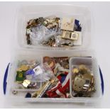 Medals, badges and misc. other items in two plastic tubs (collection recommended)